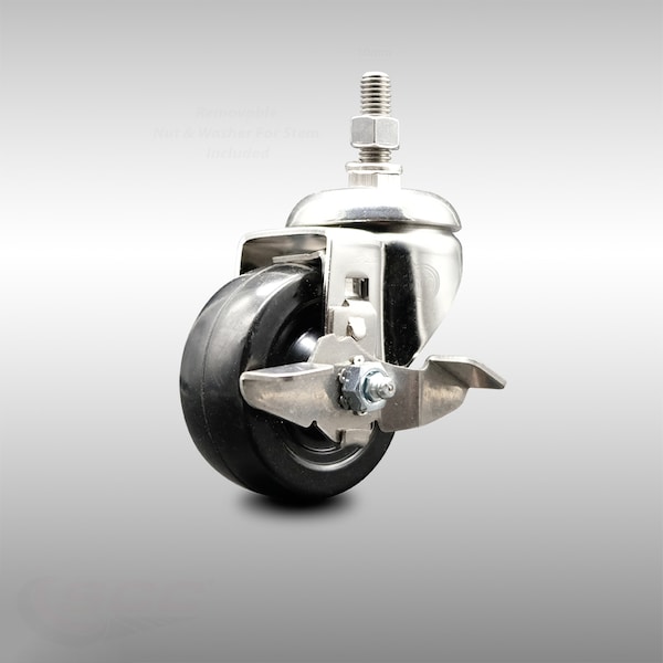 Service Caster 3 Inch 316SS Hard Rubber Wheel Swivel 10mm Threaded Stem Caster with Brake SCC-SS316TS20S314-HRS-TLB-M1015 - main